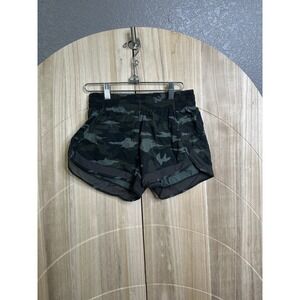 Athleta Printed Mesh Racer Run Short 4 Camo Green Black XS